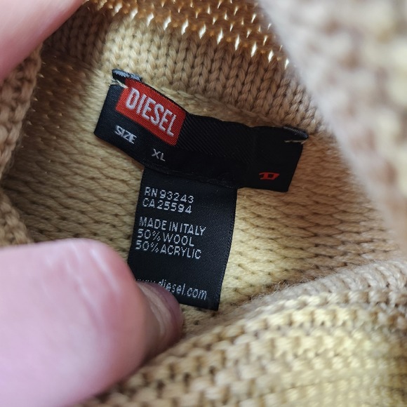 Diesel Sweater Men XL Wool Blend Chunky Knit Turtleneck Grandpa Beige Heavy - Picture 4 of 11